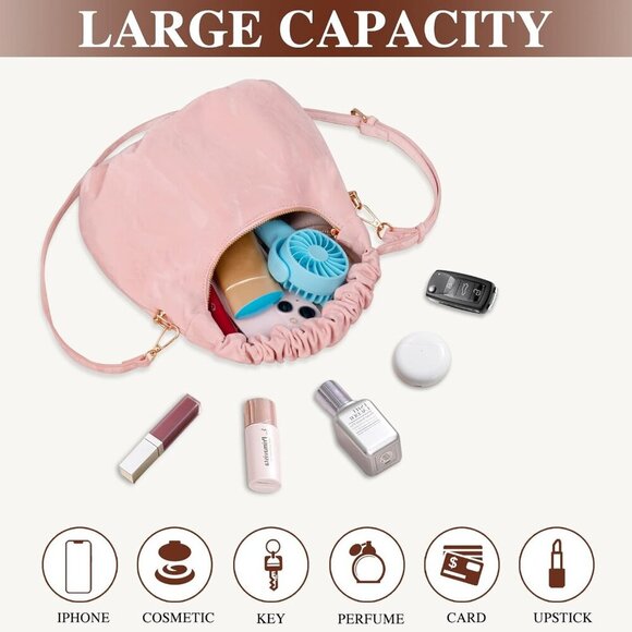 Lightweight Crescent Crossbody Bag for Women - Stylish PU Leather with Zipper - Picture 4 of 6